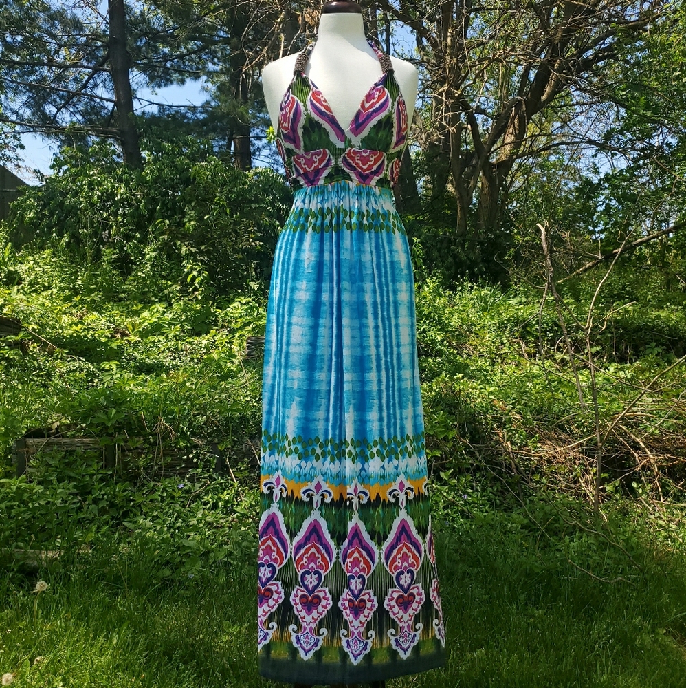 Boho tie diy print maxi dress